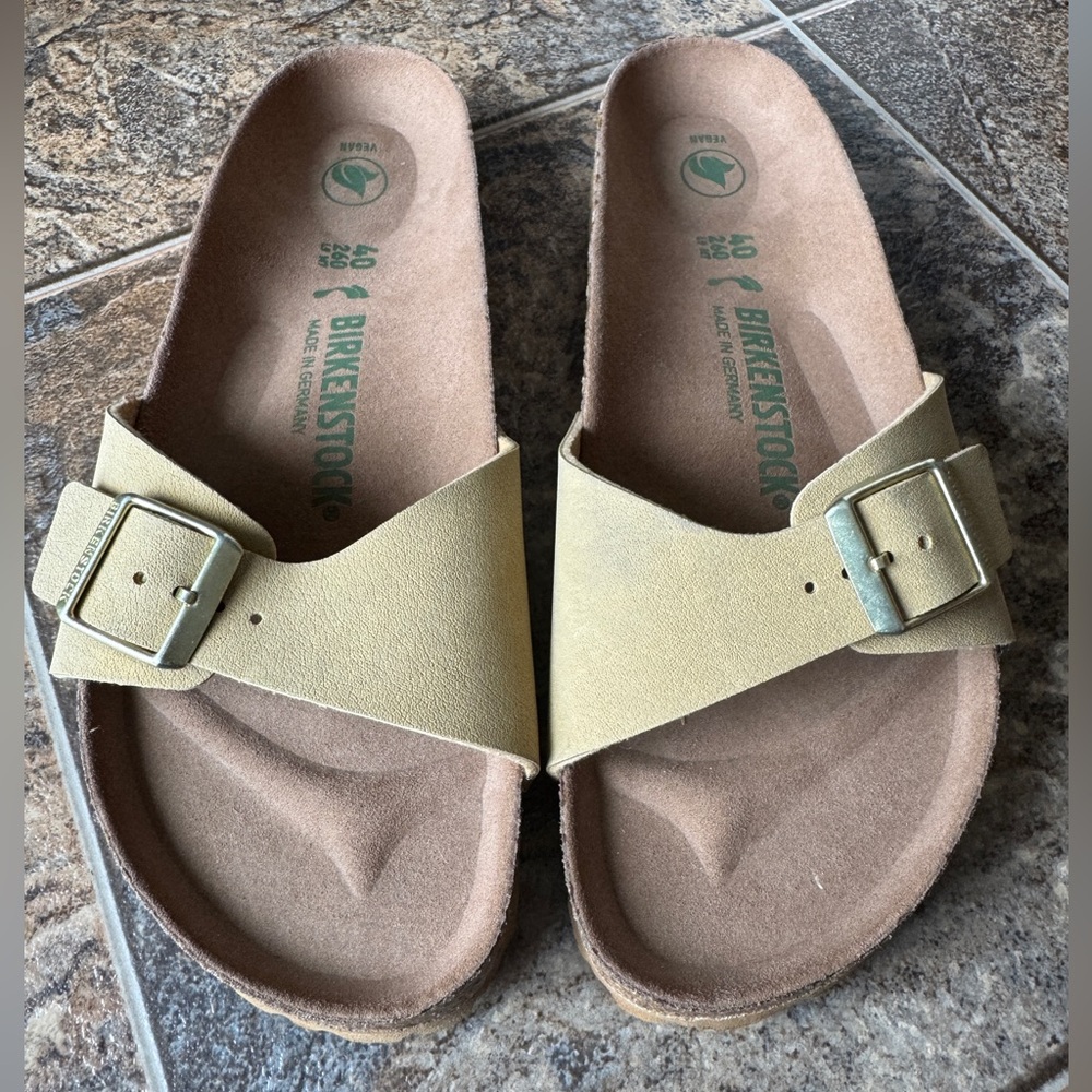 NEW!!! Birkenstock Madrid Birkibuc Vegan Slip On Sandals- Yellow/Tan, M7/W9